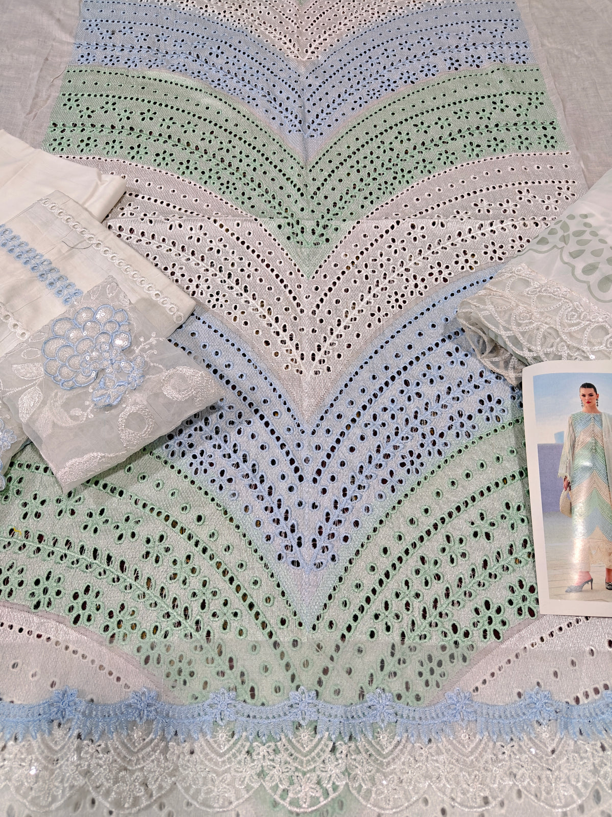 Three piece embroiderd article