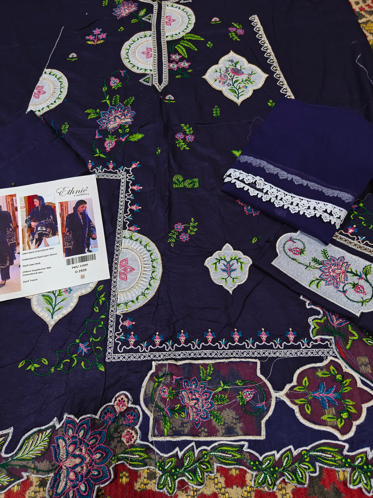 Three piece embroiderd article lawn